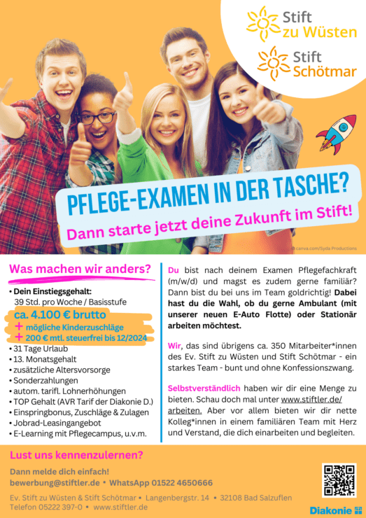 Pflege-Examen in der Tasche? Dann starte jetzt deine Zukunft im Stift! 1