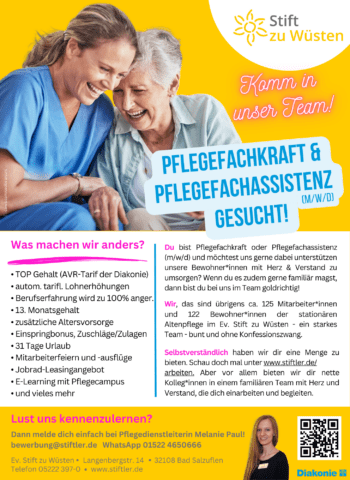 Pflegefachkraft und Pflegefachassistenz (m/w/d) gesucht! 2